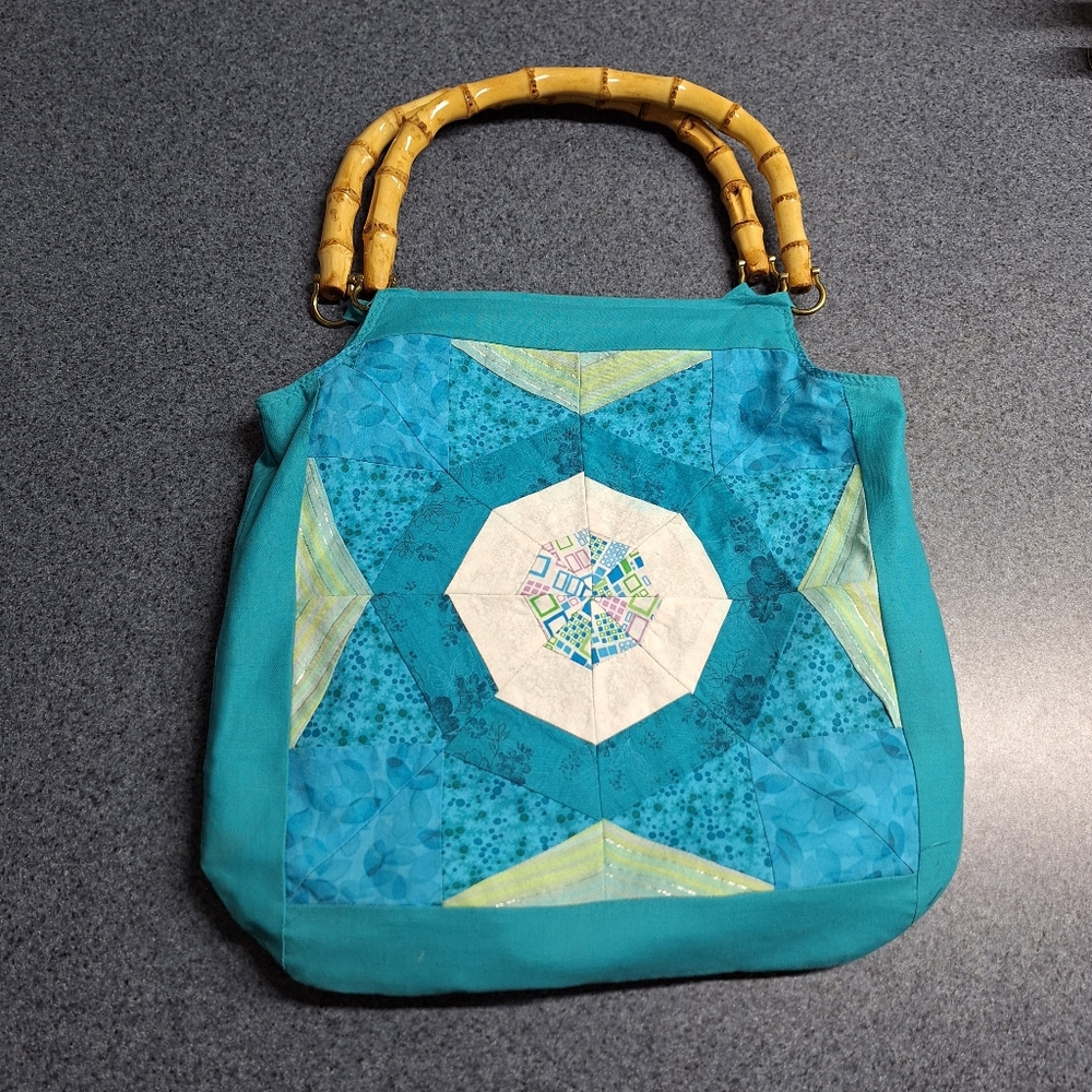 Handcrafted Patchwork Shoulder Bag/Tote With Bamb… - image 1